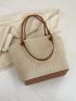 Color Block Straw Bag Medium Double Handle Vacation Beach Bag