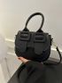 Mini Flap Saddle Bag Black Buckle Decor Top Handle PU