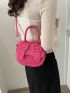 Mini Neon-pink Flap Saddle Bag Funky Buckle Decor Top Handle PU