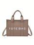 Letter Graphic Square Bag Double Handle Khaki