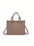 Letter Graphic Square Bag Double Handle Khaki