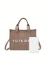 Letter Graphic Square Bag Double Handle Khaki