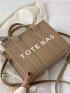 Letter Graphic Square Bag Double Handle Khaki