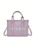 Letter Graphic Square Bag Double Handle Purple