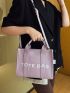 Letter Graphic Square Bag Double Handle Purple