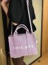 Letter Graphic Square Bag Double Handle Purple