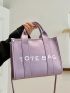 Letter Graphic Square Bag Double Handle Purple