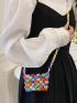 Mini Color Block Crossbody Bag Heart Beaded