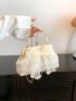 Faux Pearl Decor Satchel Bag Bow Decor Small