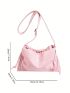 Minimalist Hobo Bag Drawstring Design Medium Pink