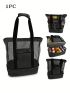 Mesh Shoulder Tote Bag Black Large Capacity