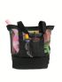 Mesh Shoulder Tote Bag Black Large Capacity