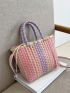 Color Block Straw Bag Double Handle Vacation