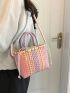 Color Block Straw Bag Double Handle Vacation