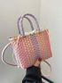 Color Block Straw Bag Double Handle Vacation