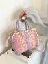 Color Block Straw Bag Double Handle Vacation