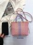 Color Block Straw Bag Double Handle Vacation