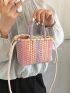 Color Block Straw Bag Double Handle Vacation