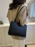 PU Shoulder Tote Bag Solid Color Zipper Double Handle Minimalist