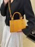 Small Zipper Square Bag Fashionable Yellow Crocodile Print Adjustable Strap