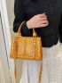 Small Zipper Square Bag Fashionable Yellow Crocodile Print Adjustable Strap