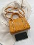 Small Zipper Square Bag Fashionable Yellow Crocodile Print Adjustable Strap