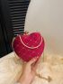 Mini Novelty Bag Glamorous Rhinestone Decor Heart Design Chain