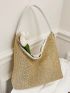 Vacation Straw Bag Color Block Braided Detail