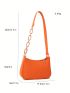 Mini Zipper Hobo Bag Minimalist Orange Crocodile Embossed