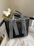 Fashionable Square Bag Striped Pattern No-closure Nylon