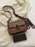 Elegant Saddle Bag Coffee Brown Metal Decor PU