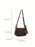 Elegant Saddle Bag Coffee Brown Metal Decor PU