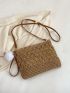 Pom Pom Decor Straw Bag Vacation Adjustable-strap