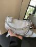 Litchi Embossed Baguette Bag Funky Metallic Chain Decor Zipper PU