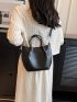 Black Bucket Bag With Inner Pouch Minimalist Double Handle PU
