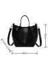 Black Bucket Bag With Inner Pouch Minimalist Double Handle PU
