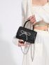 Mini Flap Square Bag Fashionable Rhinestone & Bow Decor Chain PU