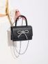 Mini Flap Square Bag Fashionable Rhinestone & Bow Decor Chain PU