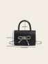 Mini Flap Square Bag Fashionable Rhinestone & Bow Decor Chain PU