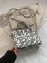 Metallic Square Bag Funky Quilted Detail Double Handle PU
