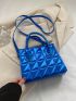 Blue Square Bag Funky Metallic Quilted Detail Double Handle PU