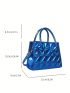 Blue Square Bag Funky Metallic Quilted Detail Double Handle PU