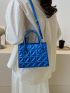 Blue Square Bag Funky Metallic Quilted Detail Double Handle PU