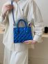 Blue Square Bag Funky Metallic Quilted Detail Double Handle PU