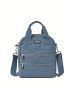 Dusty Blue Classic Backpack Casual Letter Patch Decor Multi Zipper