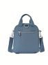 Dusty Blue Classic Backpack Casual Letter Patch Decor Multi Zipper