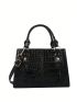 Crocodile Embossed Square Bag Elegant Double Handle Zipper PU