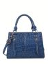 Crocodile Embossed Square Bag Fashionable Double Handle Zipper PU