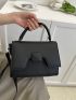 Black Flap Square Bag Fashionable Top Handle PU