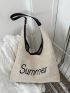 Large Straw Bag Vacation Letter Embroidered Magnet Paper